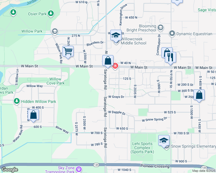 map of restaurants, bars, coffee shops, grocery stores, and more near 210 Tamarak Circle in Lehi