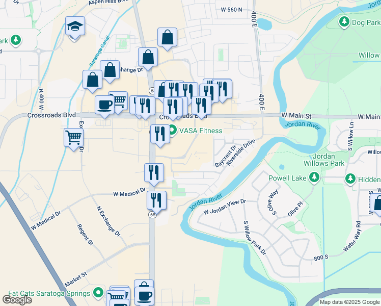 map of restaurants, bars, coffee shops, grocery stores, and more near 1310 Commerce Drive in Saratoga Springs