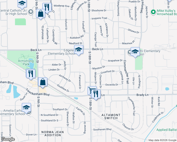 map of restaurants, bars, coffee shops, grocery stores, and more near 1424 Kenilworth Drive in Lafayette