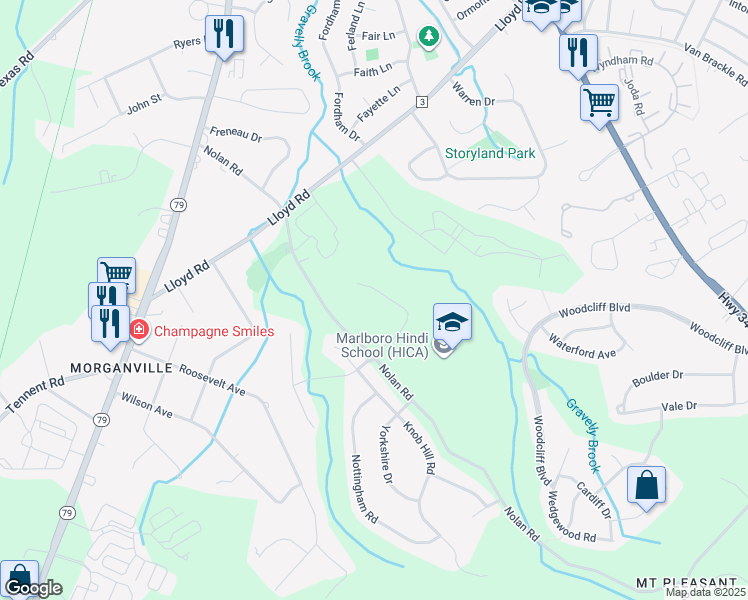 map of restaurants, bars, coffee shops, grocery stores, and more near 2 Captiva Lane in Marlboro