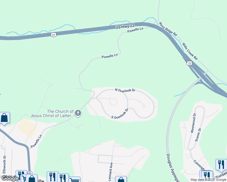 map of restaurants, bars, coffee shops, grocery stores, and more near 241 Beaumont Place in Steubenville
