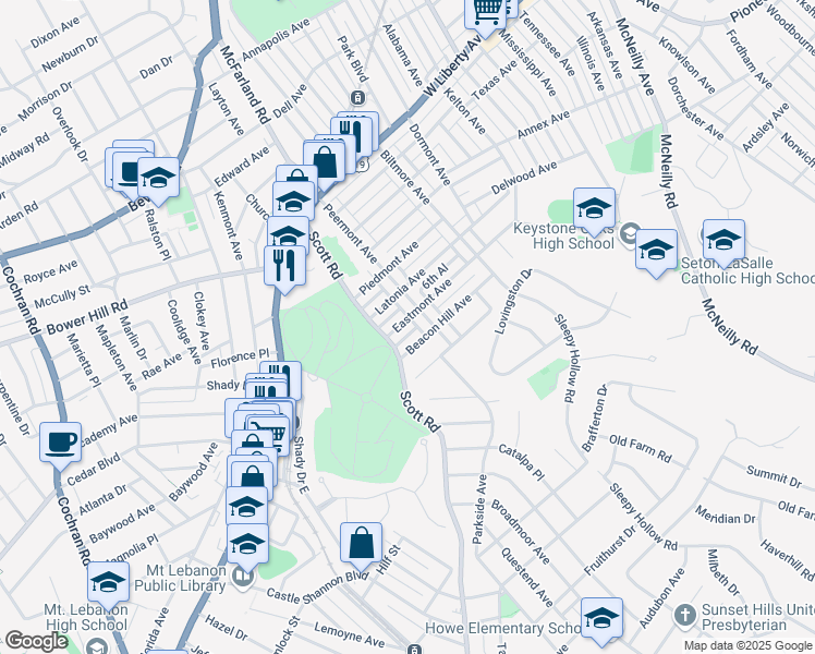 map of restaurants, bars, coffee shops, grocery stores, and more near 3317 Eastmont Avenue in Pittsburgh