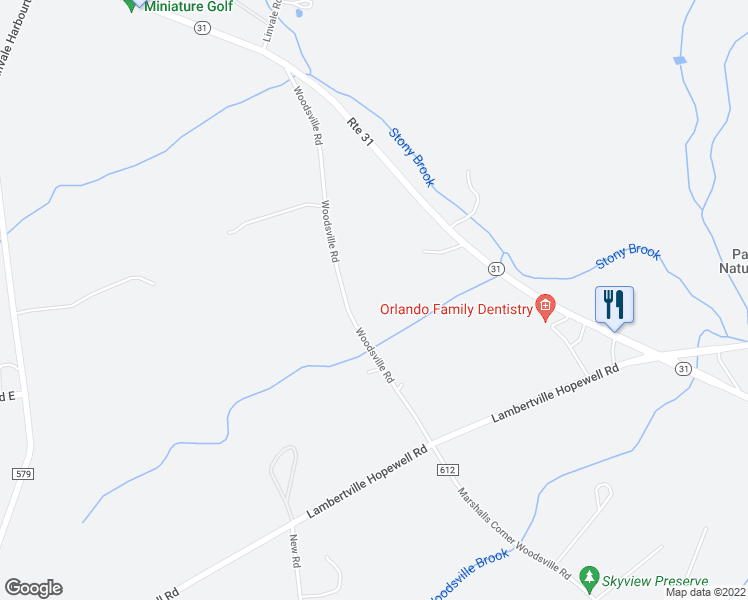 map of restaurants, bars, coffee shops, grocery stores, and more near 33 Woodsville Road in Hopewell