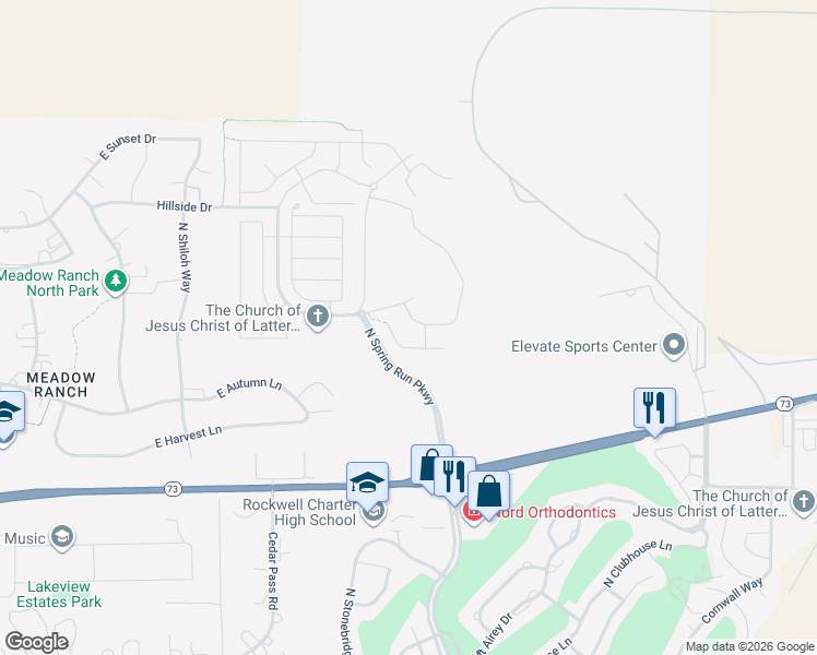 map of restaurants, bars, coffee shops, grocery stores, and more near 9579 North Bluebell Drive in Eagle Mountain