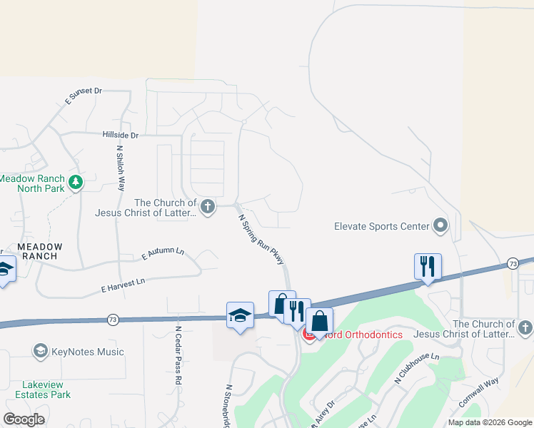 map of restaurants, bars, coffee shops, grocery stores, and more near 9579 North Bluebell Drive in Eagle Mountain