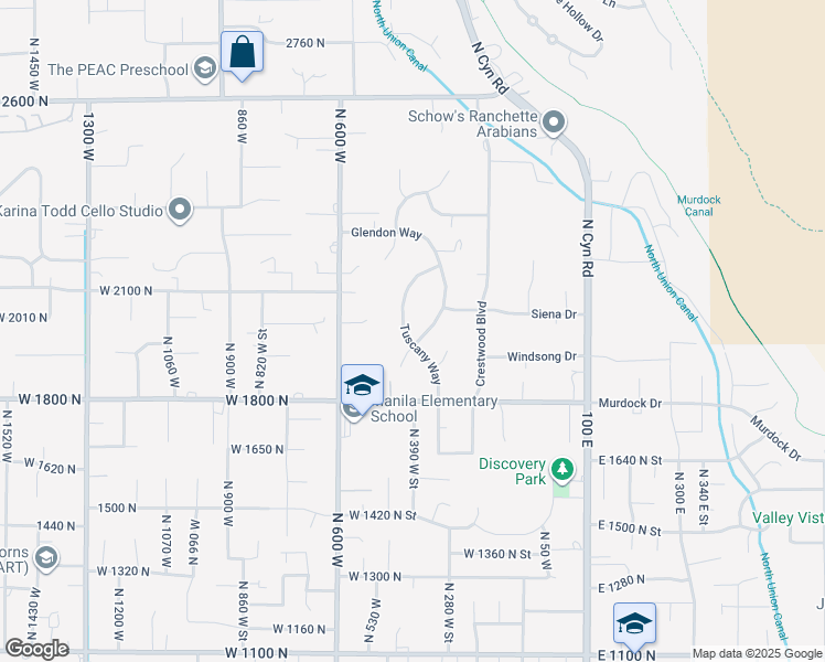 map of restaurants, bars, coffee shops, grocery stores, and more near 1978 Tuscany Way in Pleasant Grove