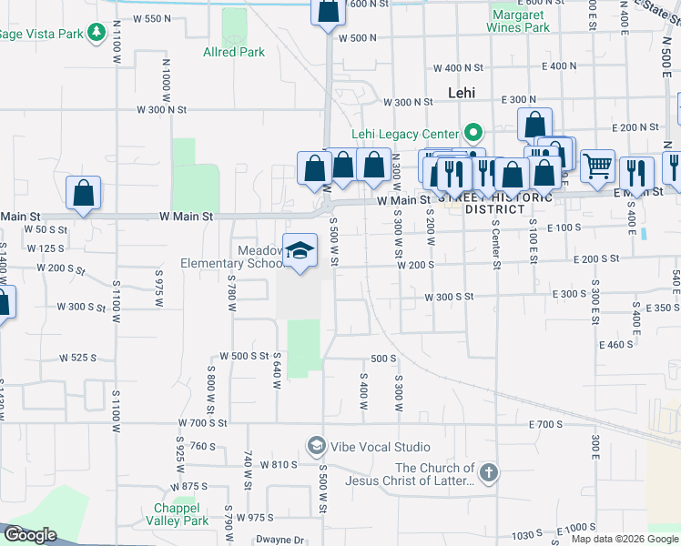 map of restaurants, bars, coffee shops, grocery stores, and more near 285 South 500 West in Lehi