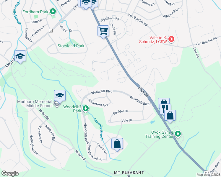 map of restaurants, bars, coffee shops, grocery stores, and more near 20 Berkley Court in Marlboro