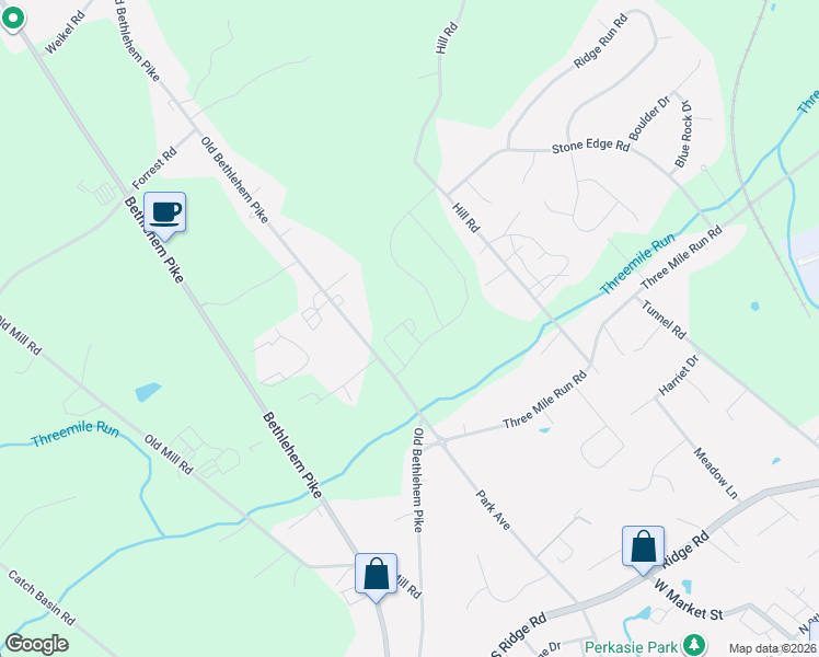map of restaurants, bars, coffee shops, grocery stores, and more near 1800 South Old Bethlehem Pike in Sellersville