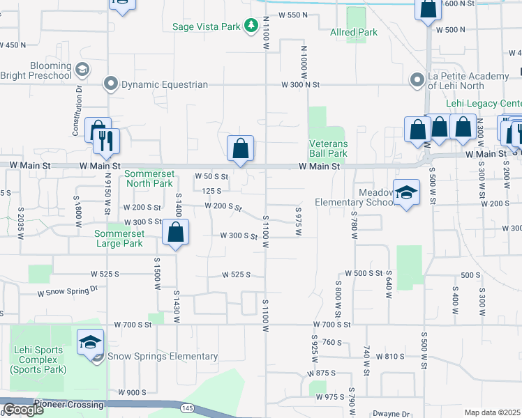map of restaurants, bars, coffee shops, grocery stores, and more near 212 South 1100 West in Lehi