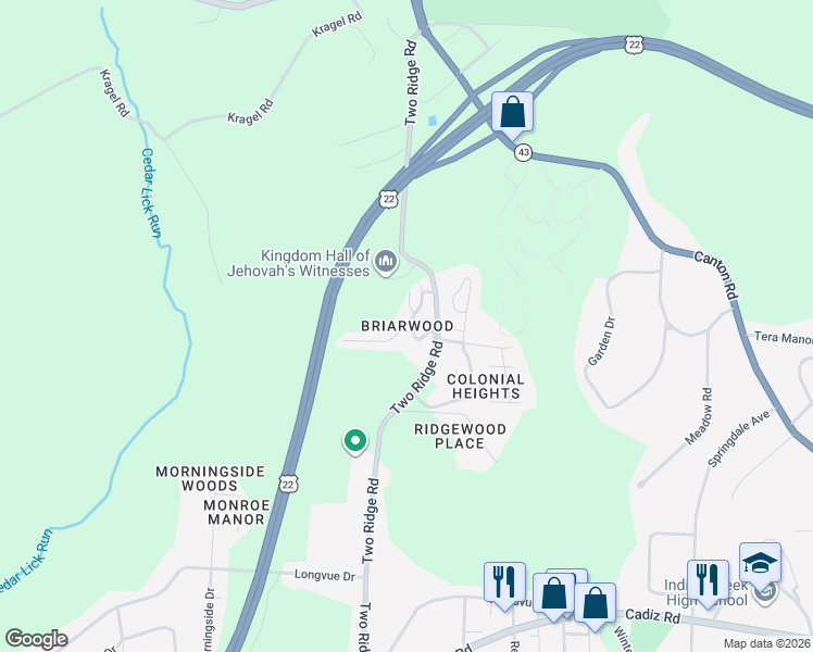 map of restaurants, bars, coffee shops, grocery stores, and more near 127 Paul Avenue in Wintersville