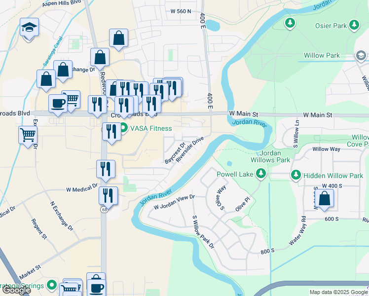 map of restaurants, bars, coffee shops, grocery stores, and more near 317 Winward Court in Saratoga Springs