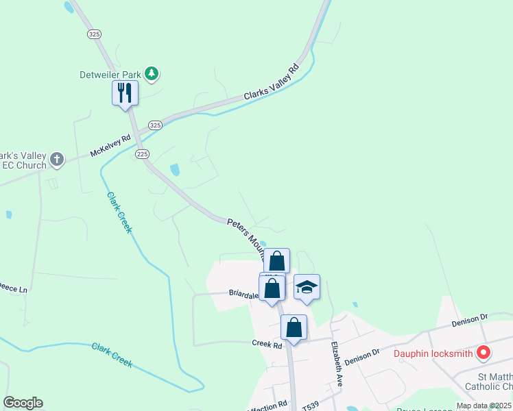 map of restaurants, bars, coffee shops, grocery stores, and more near 1101 Peters Mountain Road in Dauphin