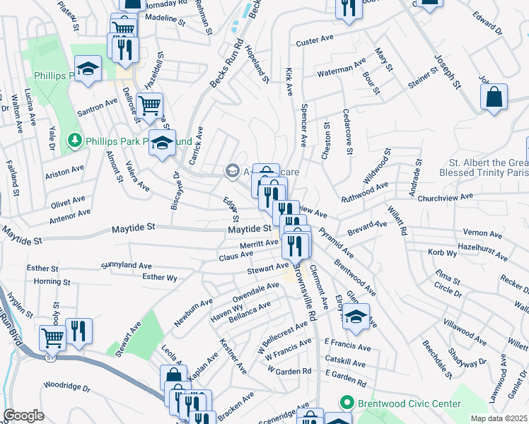 map of restaurants, bars, coffee shops, grocery stores, and more near in Pittsburgh