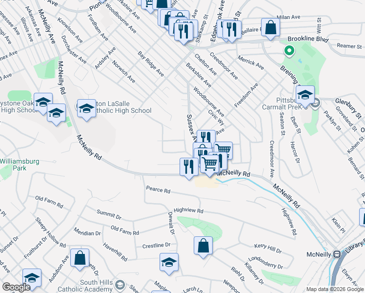 map of restaurants, bars, coffee shops, grocery stores, and more near 3006 Jameson Drive in Pittsburgh