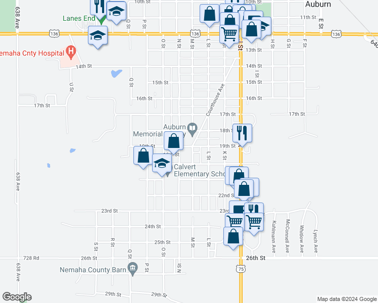 map of restaurants, bars, coffee shops, grocery stores, and more near 1923 M Street in Auburn