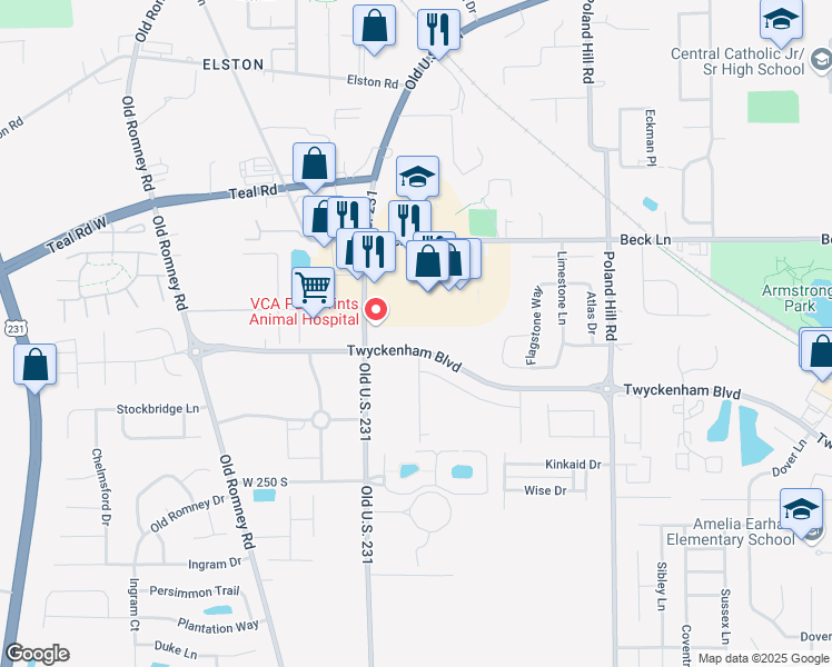 map of restaurants, bars, coffee shops, grocery stores, and more near 40 Twyckenham Boulevard in Lafayette
