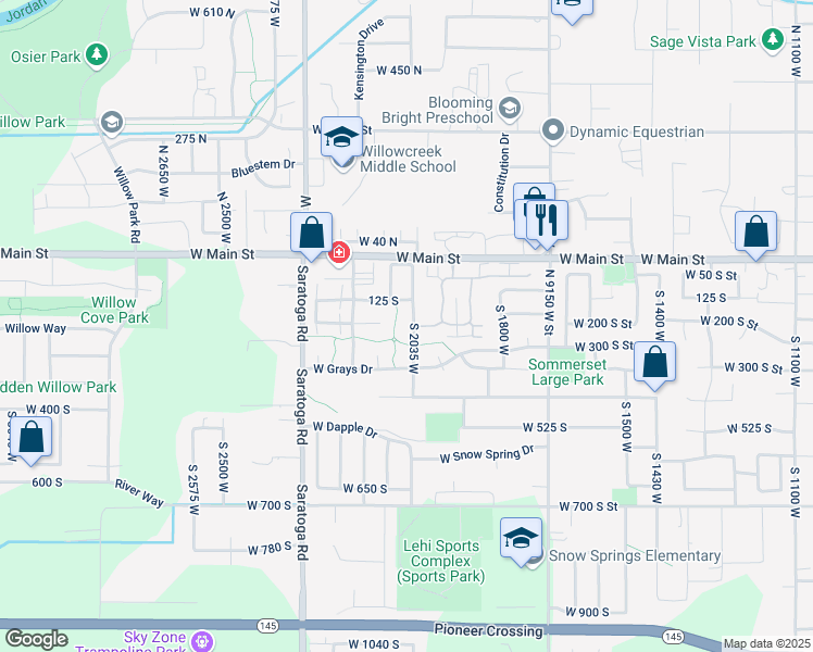map of restaurants, bars, coffee shops, grocery stores, and more near 202 South 2035 West in Lehi