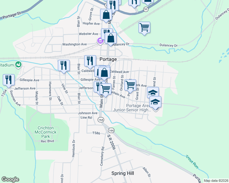 map of restaurants, bars, coffee shops, grocery stores, and more near 814 Farren Street in Portage