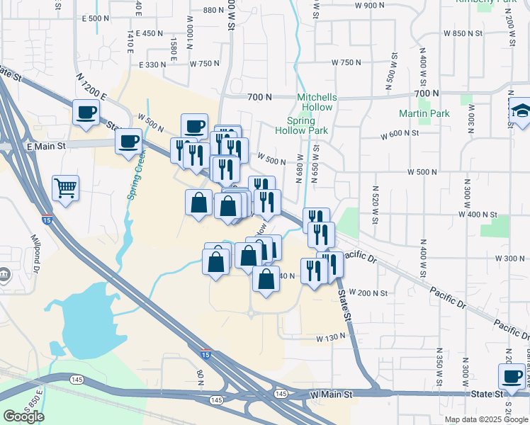 map of restaurants, bars, coffee shops, grocery stores, and more near 759 West State Road in American Fork