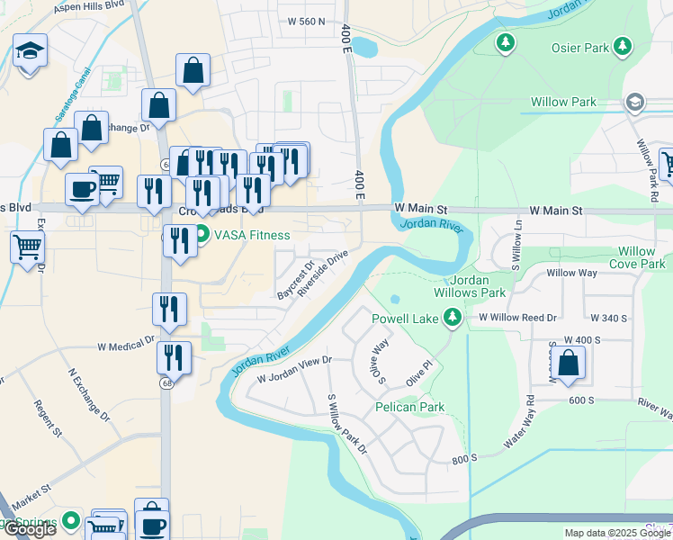 map of restaurants, bars, coffee shops, grocery stores, and more near 334 East Jordan Cove Lane in Saratoga Springs