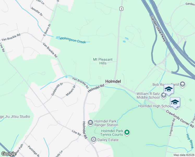 map of restaurants, bars, coffee shops, grocery stores, and more near 823B Holmdel Road in Holmdel