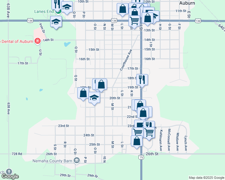 map of restaurants, bars, coffee shops, grocery stores, and more near 1923 M Street in Auburn