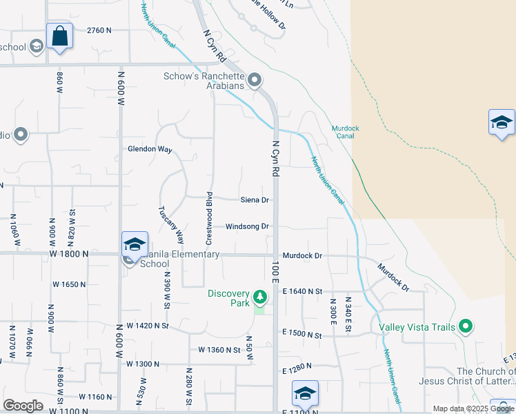 map of restaurants, bars, coffee shops, grocery stores, and more near 5 Siena Drive in Pleasant Grove