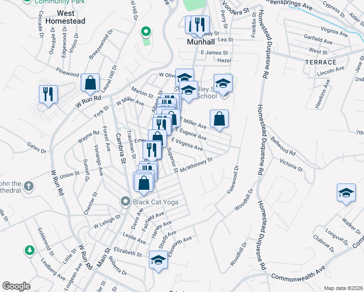map of restaurants, bars, coffee shops, grocery stores, and more near 126 East Virginia Avenue in Homestead