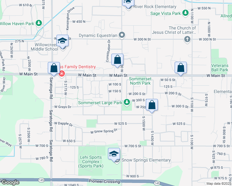 map of restaurants, bars, coffee shops, grocery stores, and more near 1741 West 150 South in Lehi