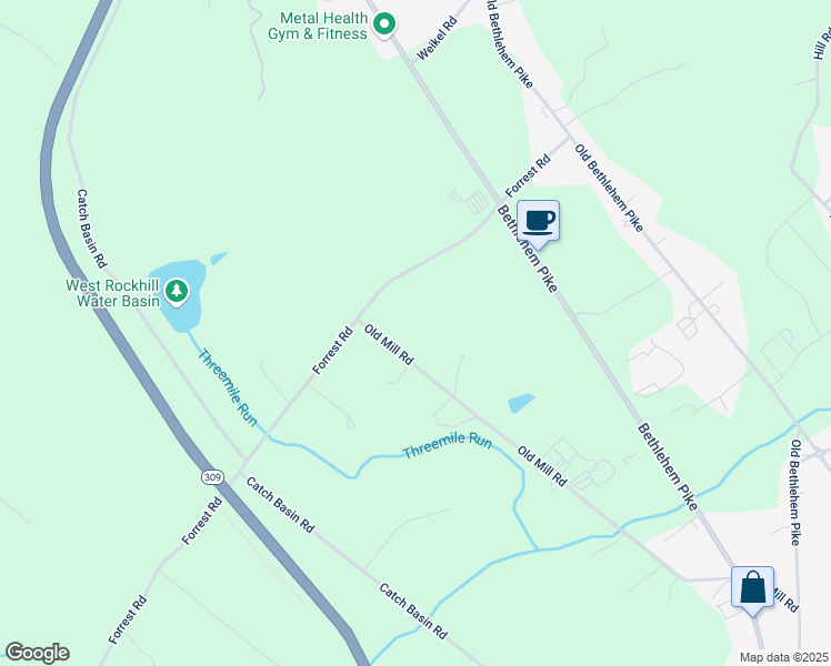 map of restaurants, bars, coffee shops, grocery stores, and more near 555 Mill Road in Sellersville