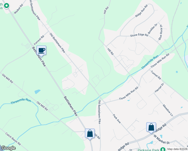 map of restaurants, bars, coffee shops, grocery stores, and more near Old Bethlehem Pike in Sellersville