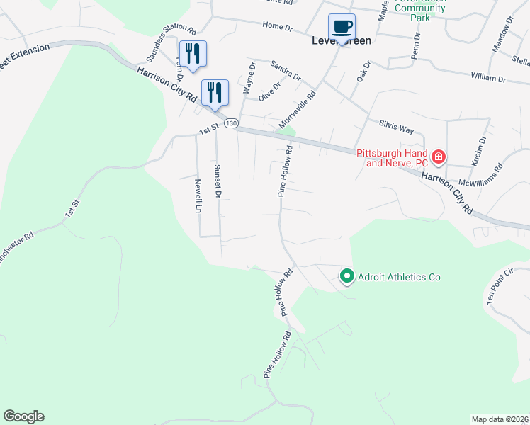 map of restaurants, bars, coffee shops, grocery stores, and more near 341 Pine Hollow Road in Trafford