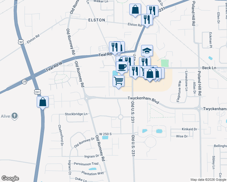 map of restaurants, bars, coffee shops, grocery stores, and more near 2846 Plaza Court in Lafayette