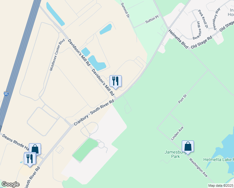 map of restaurants, bars, coffee shops, grocery stores, and more near 393 Davidson's Mill Road in Monroe Township