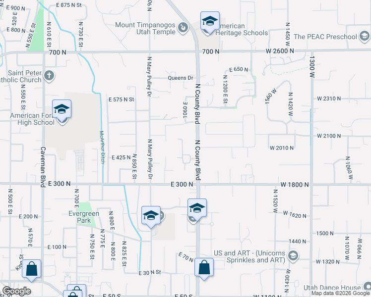 map of restaurants, bars, coffee shops, grocery stores, and more near 437 North 1100 East in American Fork