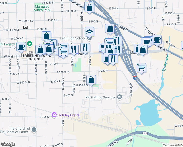 map of restaurants, bars, coffee shops, grocery stores, and more near in Lehi