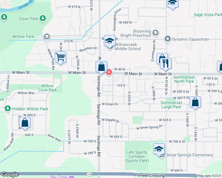 map of restaurants, bars, coffee shops, grocery stores, and more near 183 Tamarak Circle in Lehi