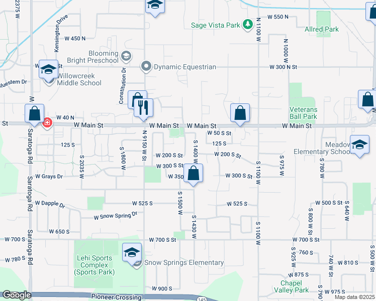 map of restaurants, bars, coffee shops, grocery stores, and more near 161 South 1475 West in Lehi