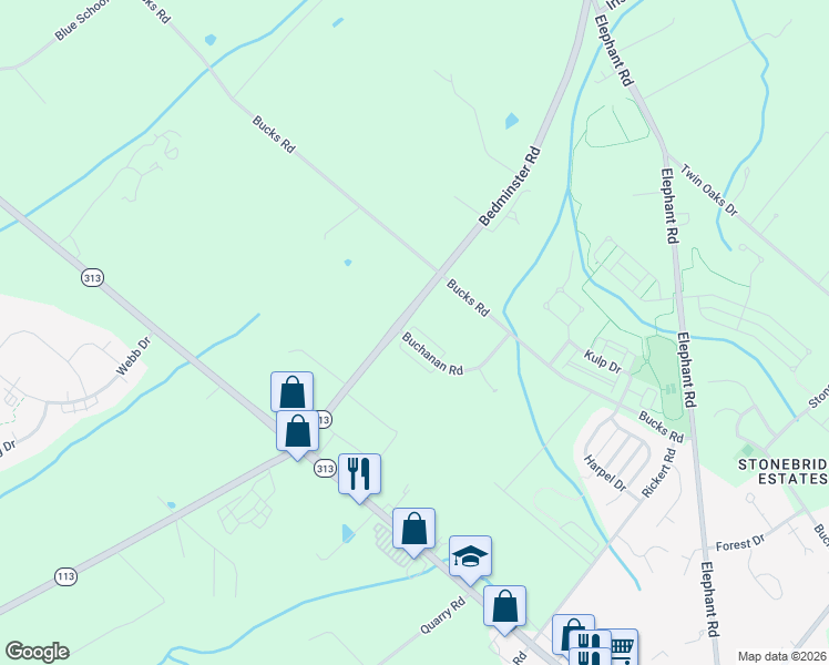 map of restaurants, bars, coffee shops, grocery stores, and more near 470 Buchanan Road in Perkasie