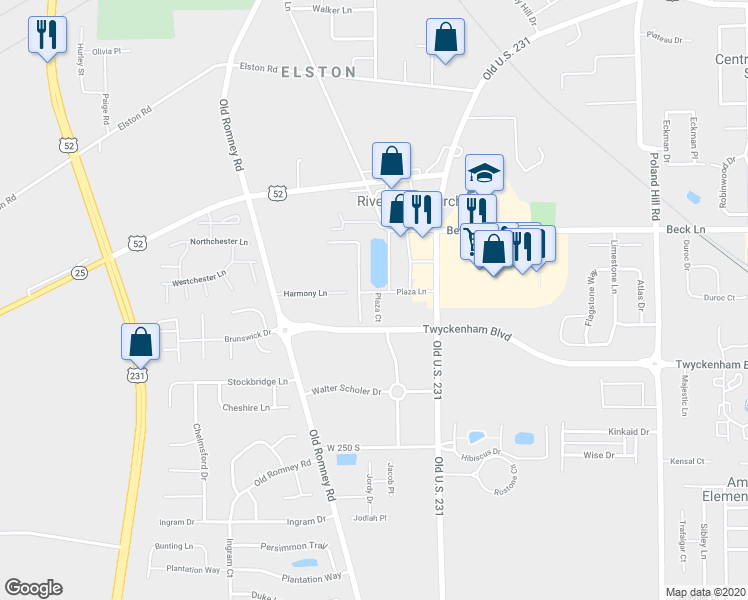 map of restaurants, bars, coffee shops, grocery stores, and more near 2844 Plaza Court in Lafayette