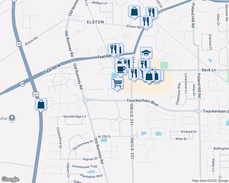 map of restaurants, bars, coffee shops, grocery stores, and more near 2845 Plaza Court in Lafayette