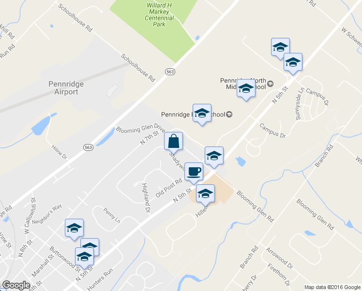 map of restaurants, bars, coffee shops, grocery stores, and more near 860 Blooming Glen Road in Perkasie