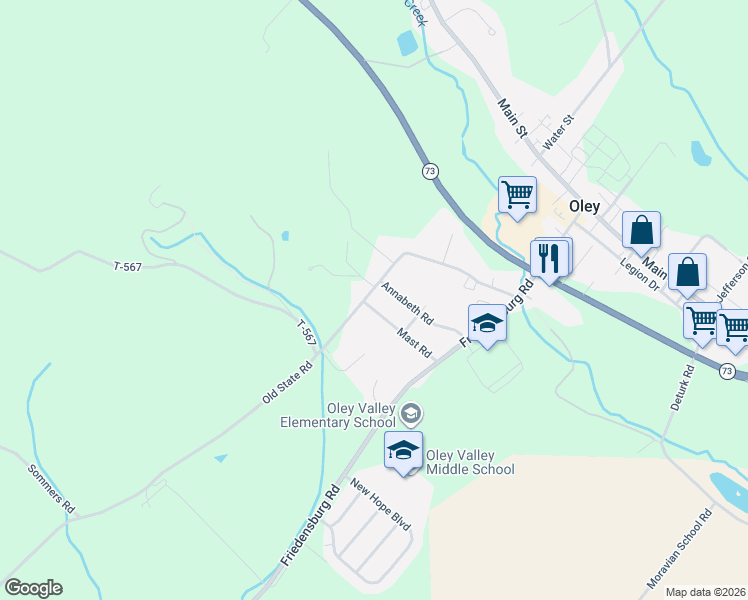 map of restaurants, bars, coffee shops, grocery stores, and more near 597 Old State Road in Oley