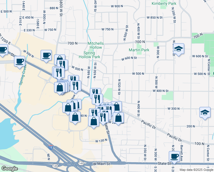 map of restaurants, bars, coffee shops, grocery stores, and more near 451 North 600 West Street in American Fork
