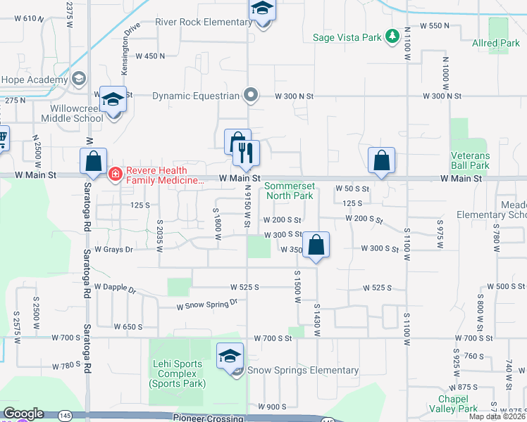 map of restaurants, bars, coffee shops, grocery stores, and more near 149 South 1675 West in Lehi