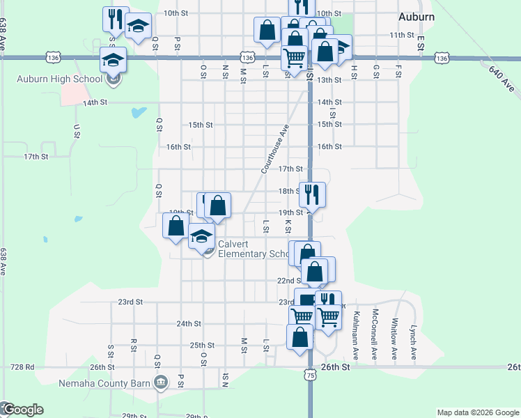 map of restaurants, bars, coffee shops, grocery stores, and more near 1813 Courthouse Avenue in Auburn
