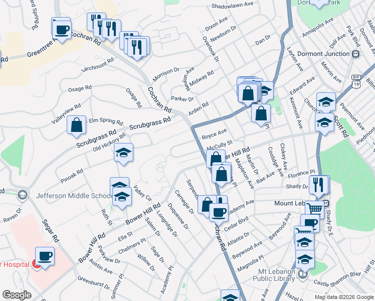 map of restaurants, bars, coffee shops, grocery stores, and more near 613 Royce Avenue in Pittsburgh