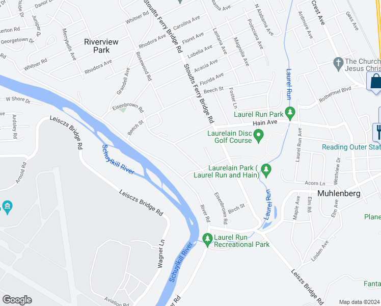 map of restaurants, bars, coffee shops, grocery stores, and more near 3327 Eisenbrown Road in Reading