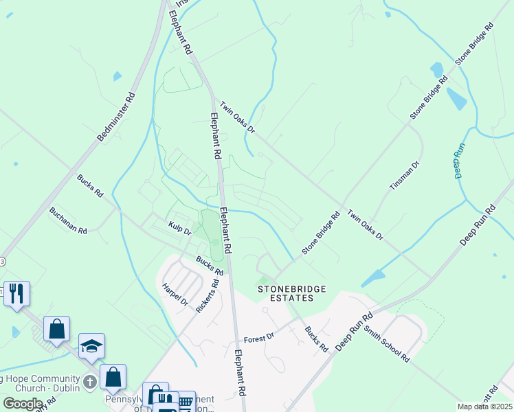map of restaurants, bars, coffee shops, grocery stores, and more near Barnhill Road in Perkasie